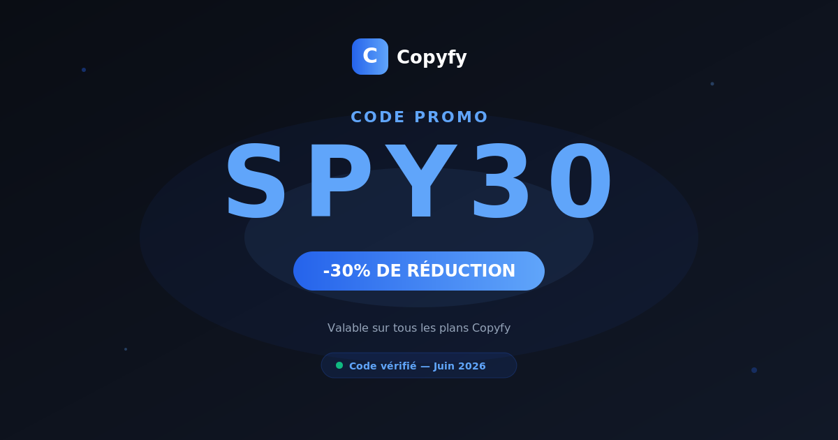 Code promo Copyfy SPY30 -30% de réduction sur tous les plans Copyfy